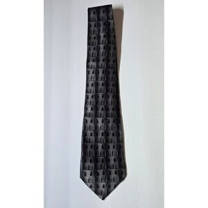 Pierre Cardin Silk Tie Charcoal Gray Geometric Pattern Men's Necktie